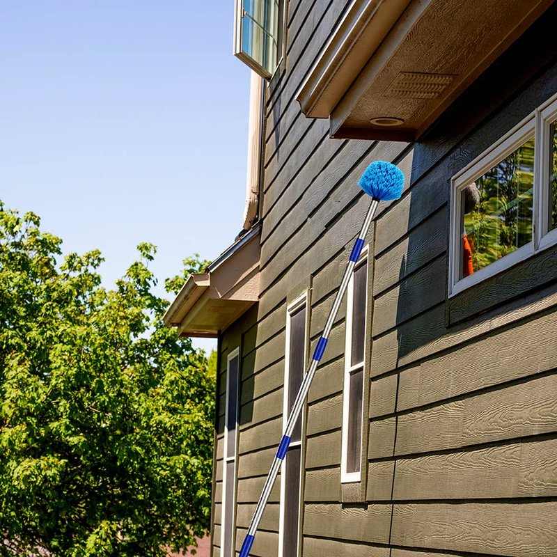 Cobweb Duster with Extension Pole - 6 FT Lightweight Stainless Steel Extendable Duster Ceiling Fan Duster for High Ceilings, Medium Stiff PET Bristle Spider Web Brush for Indoor/Outdoor Cleaning