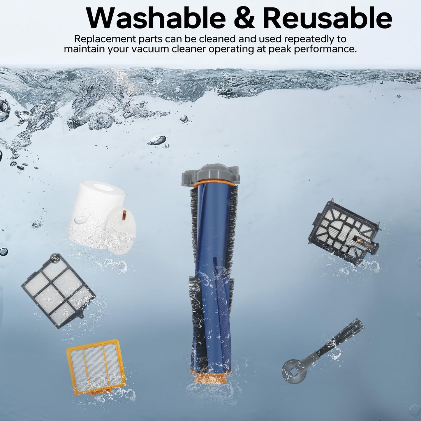 Replacement Parts Compatible with Shark AI AV2501S AV2511AE AV2501AE RV2502AE RV2610WA AV2510AOUS RV2520AOUS Robot Vacuum Cleaner, 1Main Brush, 2 motor pre-filters, 2Foam Filters, 6Side Brushes