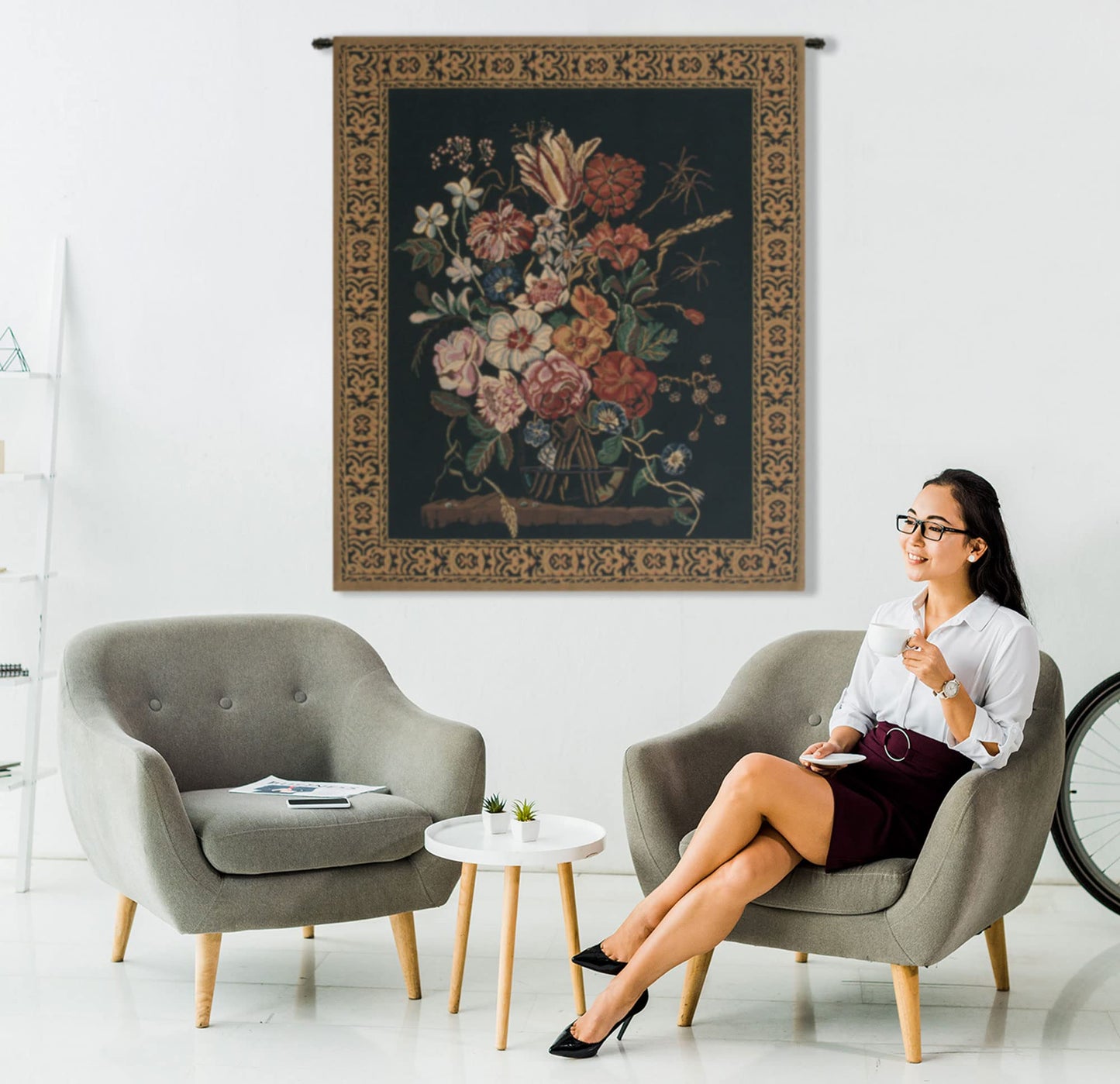C Charlotte Home Furnishings Inc Bouquet de Verendael Belgian Tapestry Wall Hanging | Viscose Cotton and Polyester Blend Wall Art | 69 in. x 57 in | Home Decor Accents