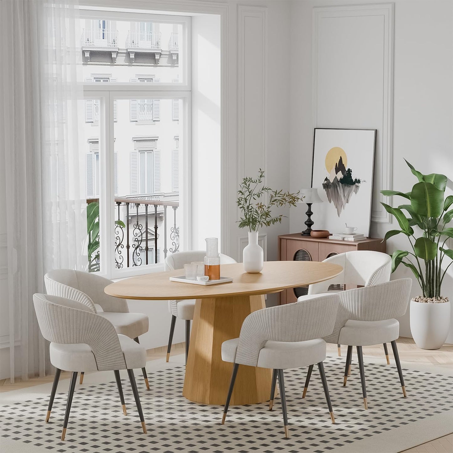 Casaphoria 67" Oval Dining Table, Modern Wood Kitchen Table with Cone Shaped Strip Polygonal Base for Living Room & Dining Room, Easy Assembly Farmhouse Furniture for 4-6, Oak