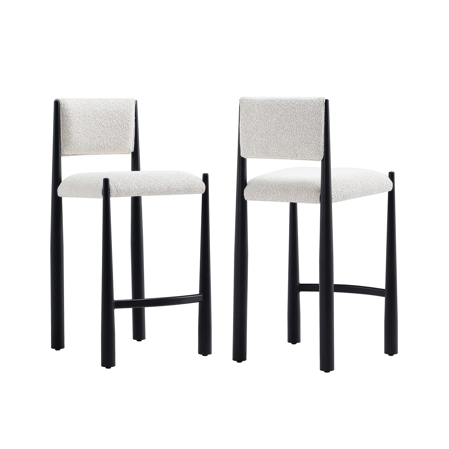 Manhattan Comfort Lennor Counter Height Stools for Kitchen and Dining Room, Upholstered in Boucle Fabric, Island Chairs with Metal Frame, Padded Backrest, Fully Assembled Furniture, Cream