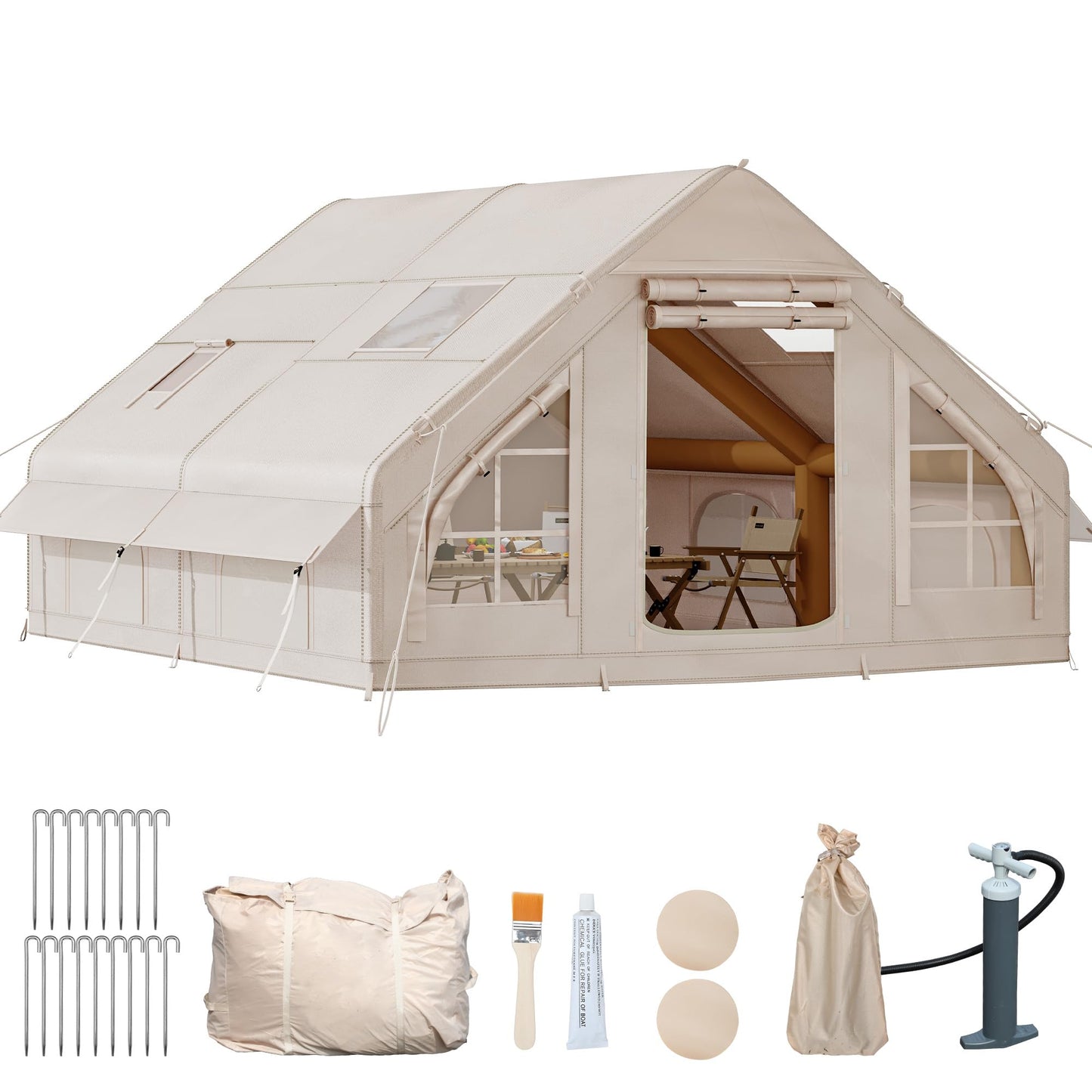 YITAHOME Inflatable Camping Tents, 8 Person Blow Up Hot Tent with Pump and Stove Jack, Easy Setup with Explosion Proof Valve, Waterproof Oxford Air Glamping for Camping