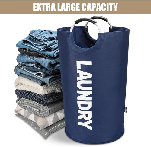 DOKEHOM Large Collapsible Laundry Basket - 95L Freestanding Hamper in Dark Blue