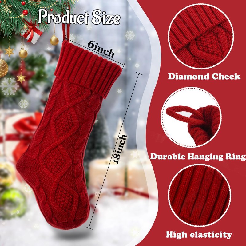 OYB Christmas Stockings,18 Inches Knitted Christmas Stockings,Large Christmas Stockings,Decorations for Family Holiday Xmas Party(Red)