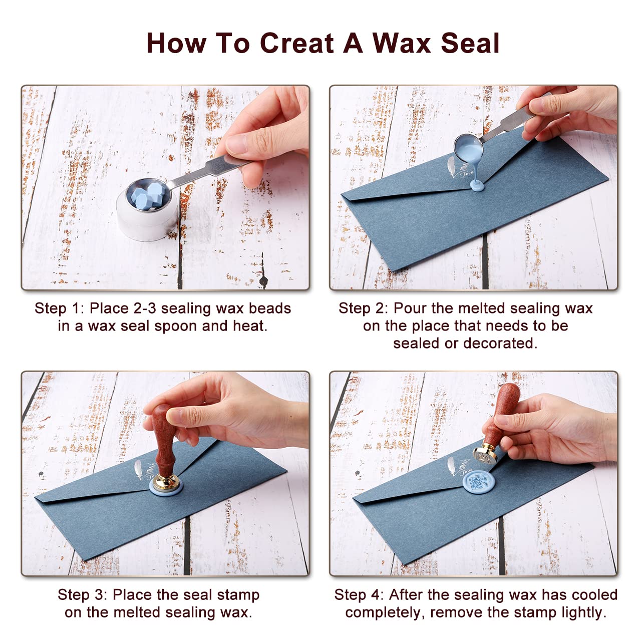 Yoption Wax Seal Stamp Gift Box Set, 6 Pieces Wiccan Copper Sealing Wax Stamp Heads + 1 Wooden Hilt for Invitations Letter Cards Envelopes Witchcraft