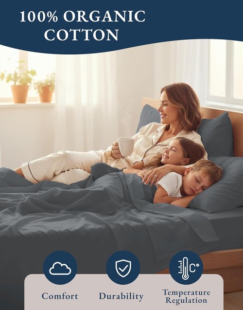 LANE LINEN Twin XL Sheets Set - 100% Organic Cotton, Crisp Percale, Fade Resistant | Charcoal Color