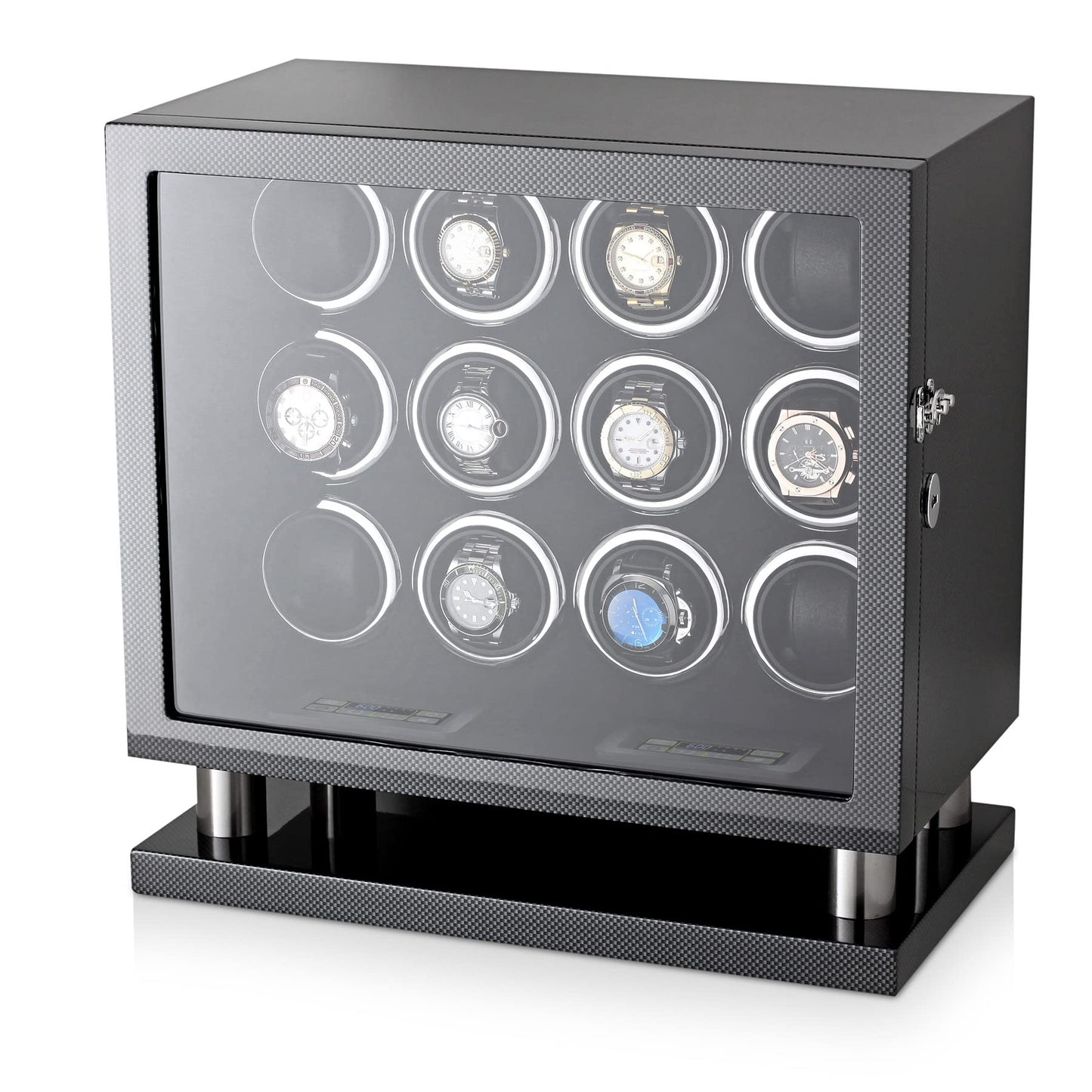 12 Watch Winder for Automatic Watches with LED Light and LCD Touchscreen Control (Burlwood + Beige)