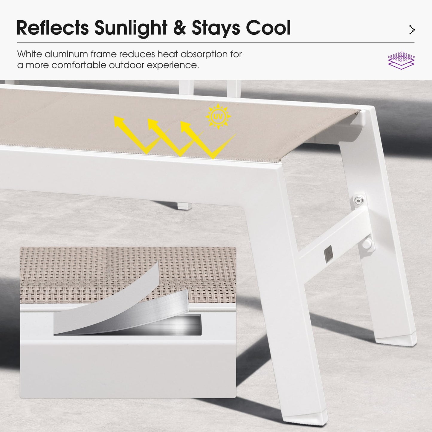 PURPLE LEAF Outdoor Chaise Lounge Set Adjustable Sunbathing Recliner with Side Table for Poolside Beach Patio Outside Aluminum Chaise Lounger Khaki