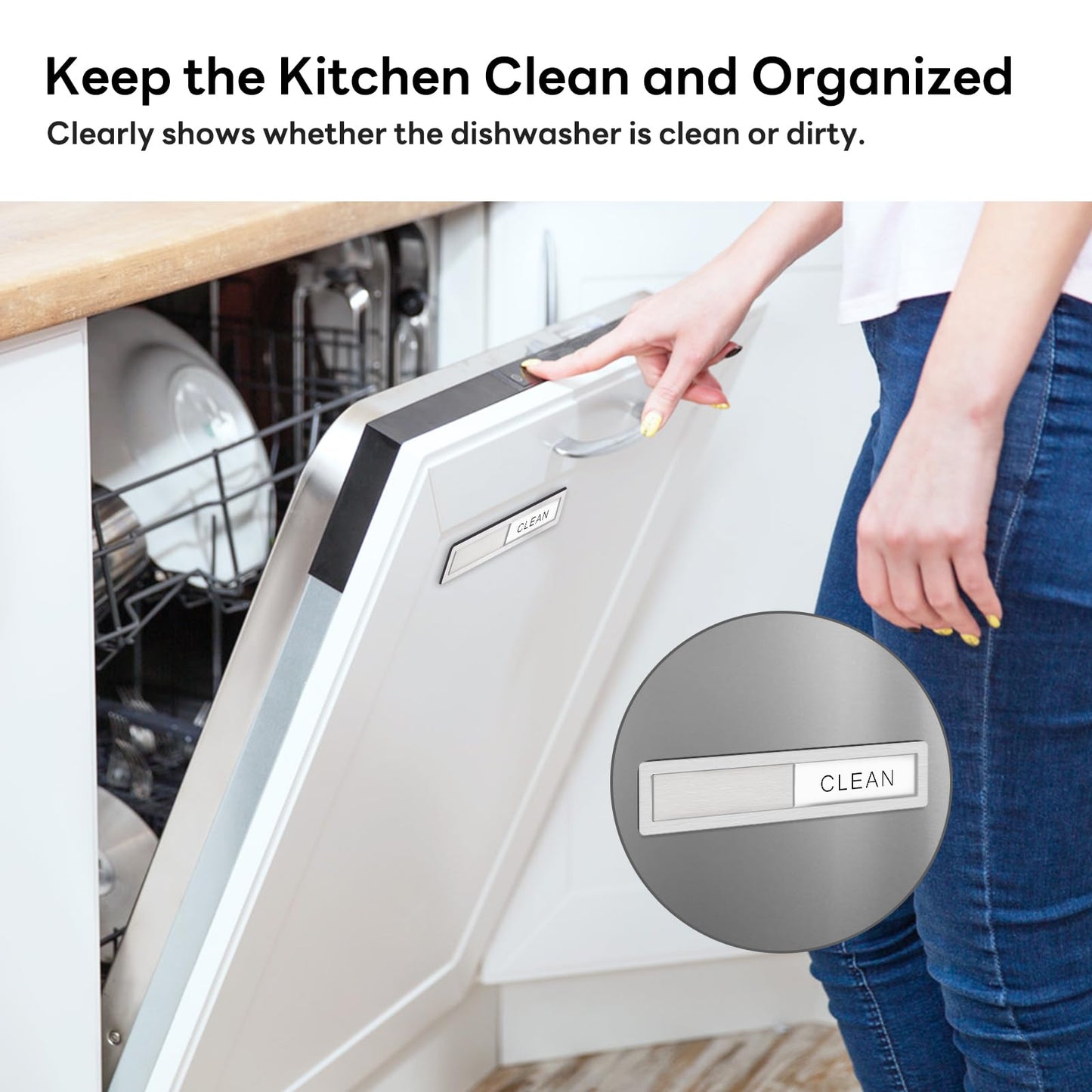 KitchenTour Dishwasher Magnet Clean Dirty Sign, Premium Stainless Steel Clean Dirty Magnet for Dishwasher Funny, Strong Magnet Non-Scratch Dishwasher Sign Kitchen Decor and Accessories