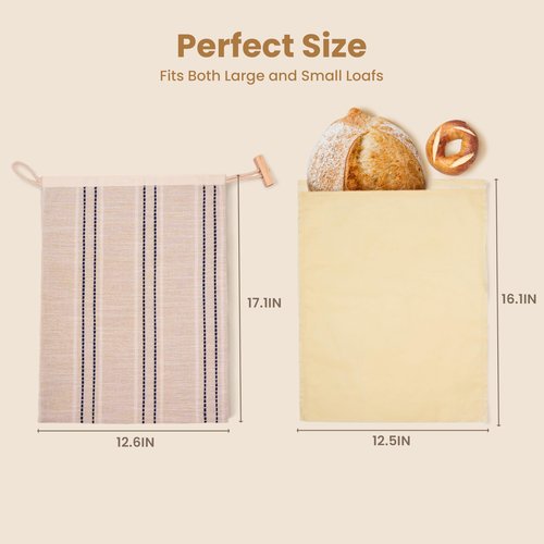 JACYAO'S Beeswax Bread Bags for Sourdough (2 Pack), Sourdough Bread Bags with Removable Beeswax Lining, Cute Cleaning Sponge and Friendly Guide for Beginner, Food Storage Container for Sourdough