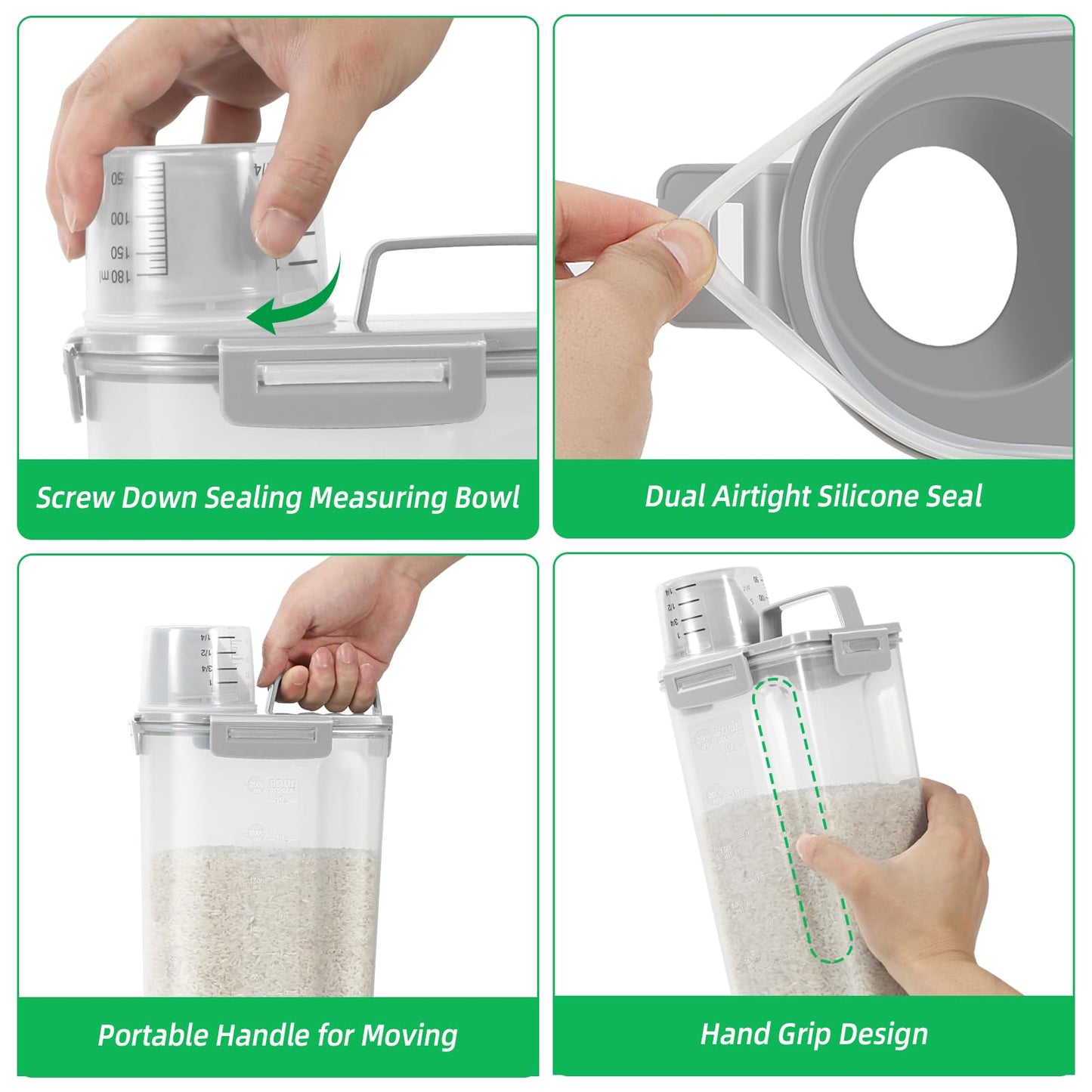 TBMax Rice Storage Container 3 to 5 Lbs - Small Pet Dog Cat Food Container Dispenser with Easy Pouring Spout & Cup, Portable Cereal Container for Small Spaces, Travel, or Daily Use