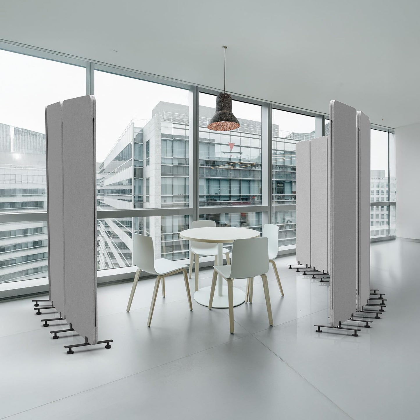 VINGLI Room Divider Screen, Freestanding Privacy Partition Wall, Zipper Connected Panels with Wheels, Office Space Separator (Light Gray, 3 Panel)