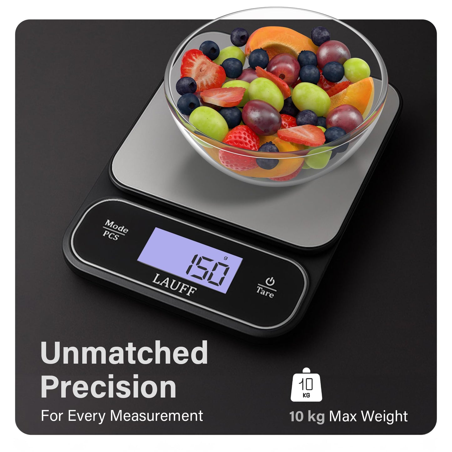Lauff Digital Food Scale, Weighs Scale, Kitchen Scales, Food Scales messaures in Grams and Ounces with 0.01oz/1g Precise, Waterproof Kitchen Scale for Baking & Meal Prep with LCD Display (1g/10kg)