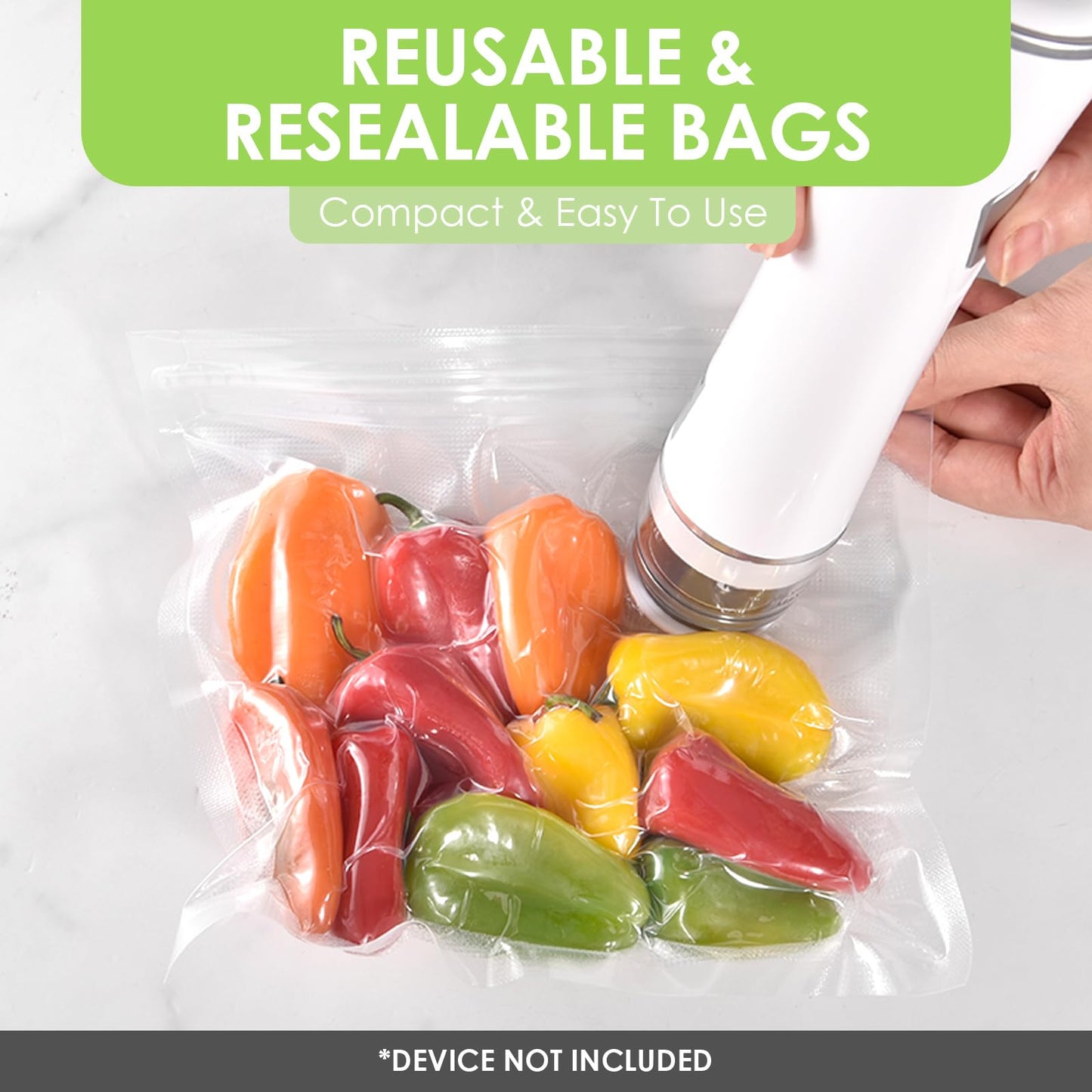 Reusable Vacuum Sealer Bags for Food, 20 BPA-Free Medium (8 x 8in) Food Storage Bags, Freezer, Odor-Resistant, Leak-Proof, Compatible with Vacuum Sealers