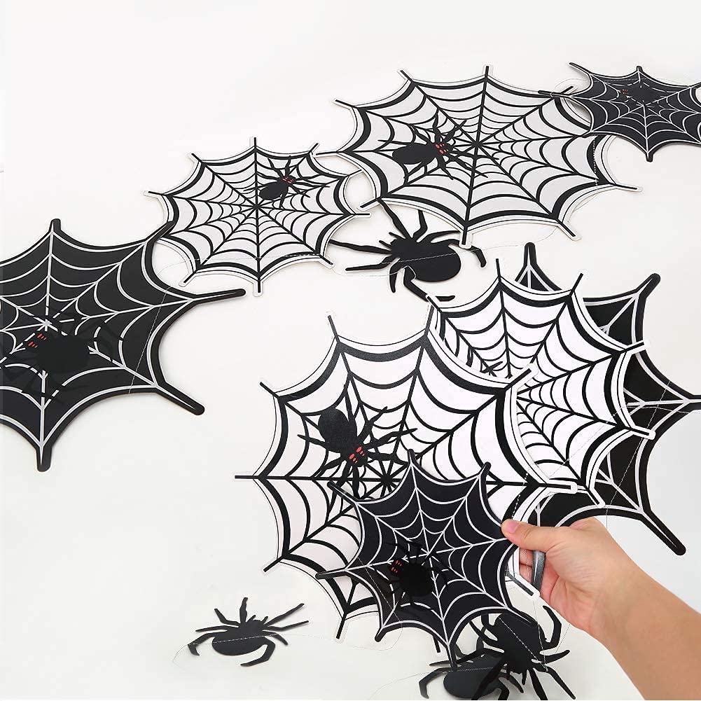Cheerland Spider Web Banner Garland Black Halloween Decorations Hanging Cobweb Spiderweb Haunted Mansion for Spooky Birthday Horror Home Office Classroom Mantle Fireplace Decor Party Supplies