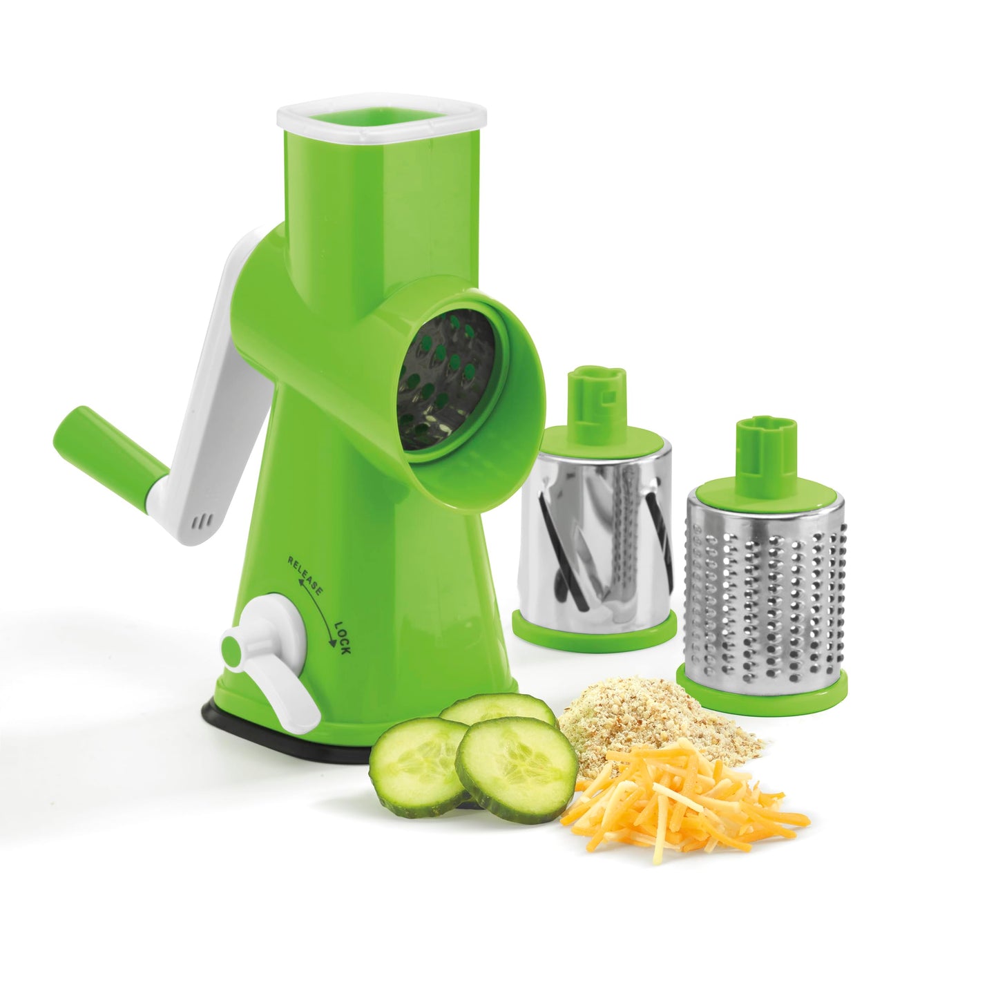 Cuisinart Fresh Slice Rotary Drum Grater, Cheese & Vegetable Slicer with 3 Interchangeable Stainless Steel Drums, Strong Suction Base, Dishwasher Safe
