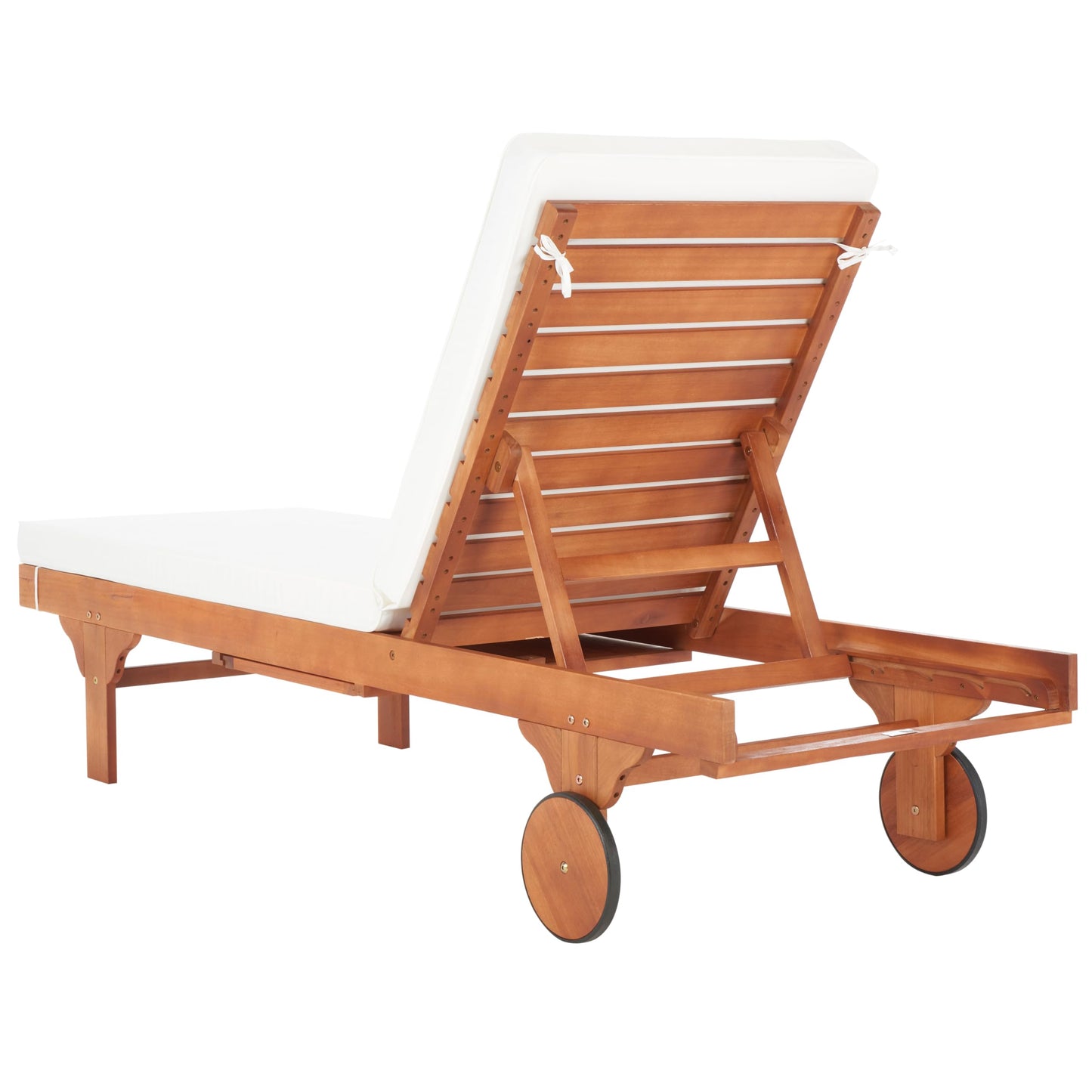 SAFAVIEH Outdoor Collection Newport Natural/ Beige Cushion Built-in Side Table Adjustable Chaise Lounge Chair