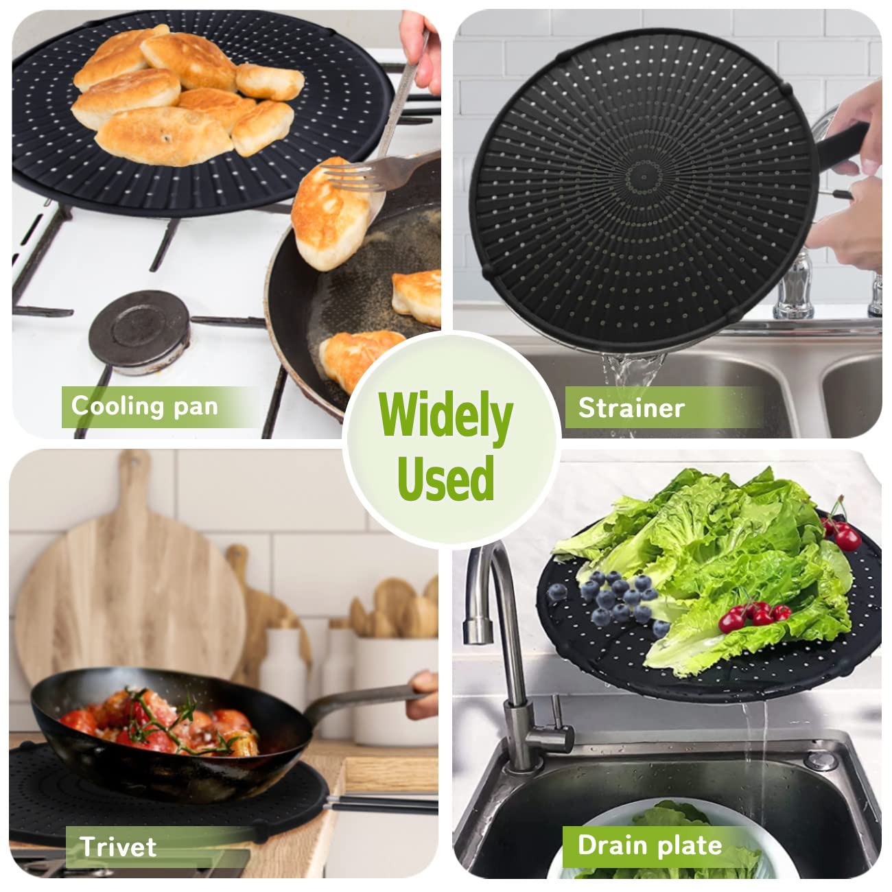 Silicone Splatter Screen for Frying Pan, Grease Splatter Guard for Frying Pan Heat Resistant Oil Splatter Guard, Multi-Use Pan Cover, Non Stick, Easy Clean 12.6" - Black