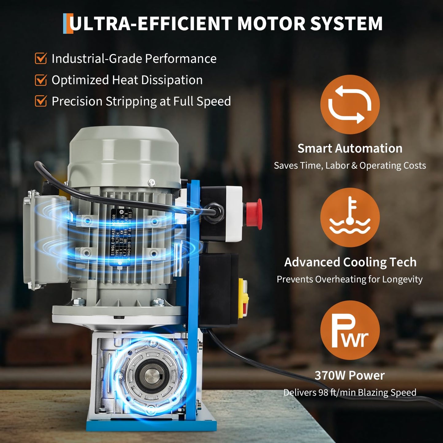 370W Electric Wire Stripper Machine, Automatic Copper Cable Stripper with 0.06"-1.5" Range, 10 Channels, 10 Blades, Transparent Panel, Manual Hand Crank Option for Copper Cable Recycling