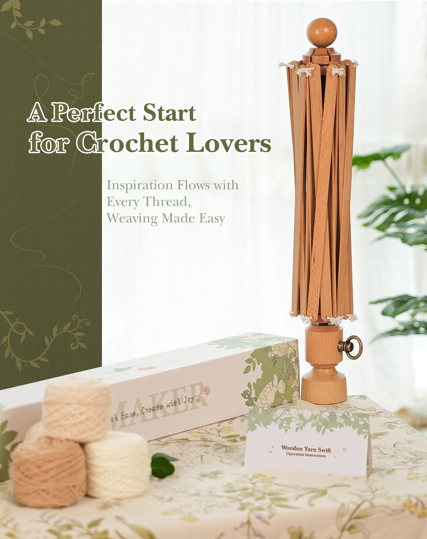 INMAKER Yarn Swift, Wooden Yarn Umbrella Swift,Crochet Accessories for Winding, Cool Gifts for Crocheters and Knitting Lovers
