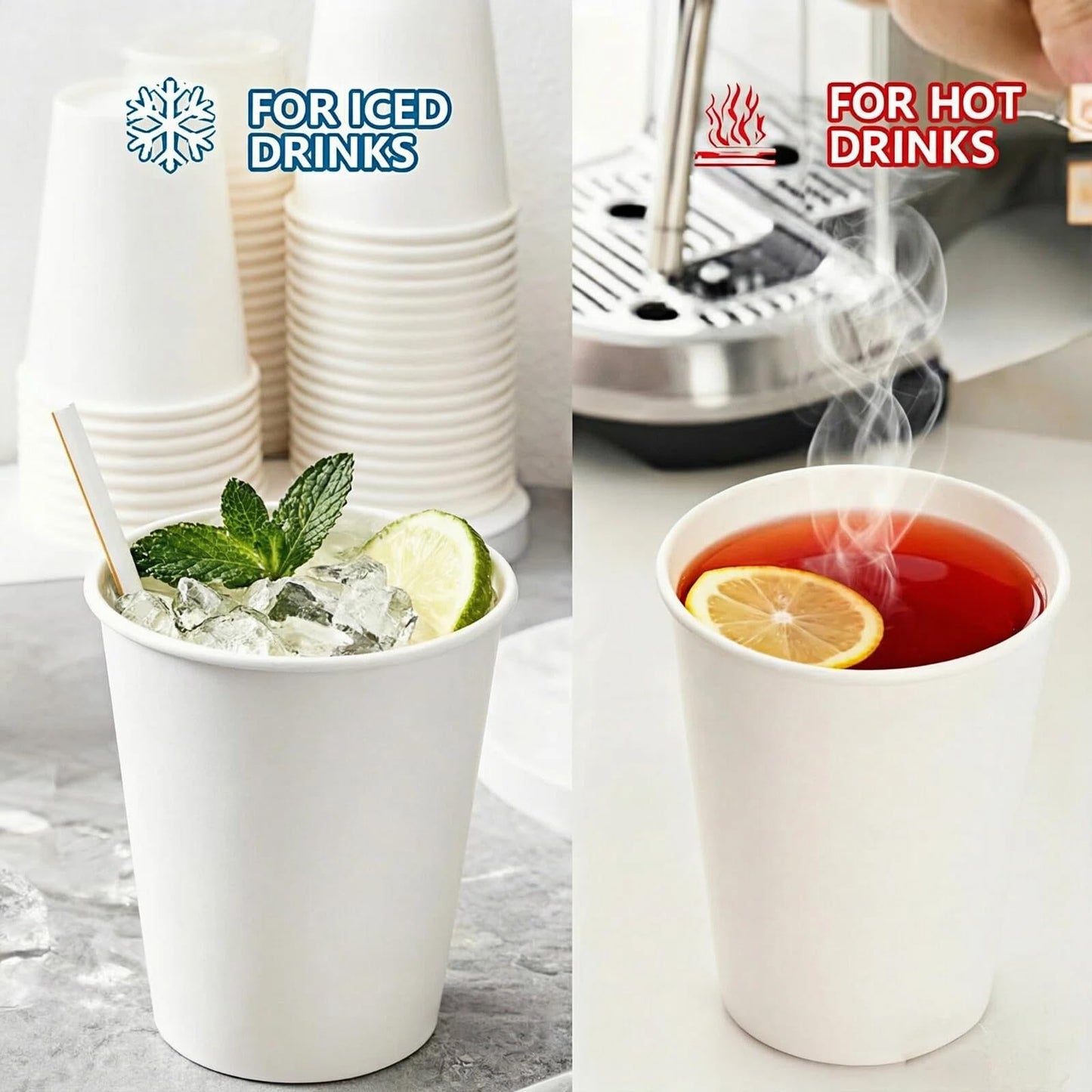 Nosttuff Coffee Cups 10 oz 1000 Pack - Leakproof & Sturdy Disposable Paper Cups for Hot & Cold Drinks (BPA Free), Bulk White Paper Cups for Office, Home, Cafe, Party, Events