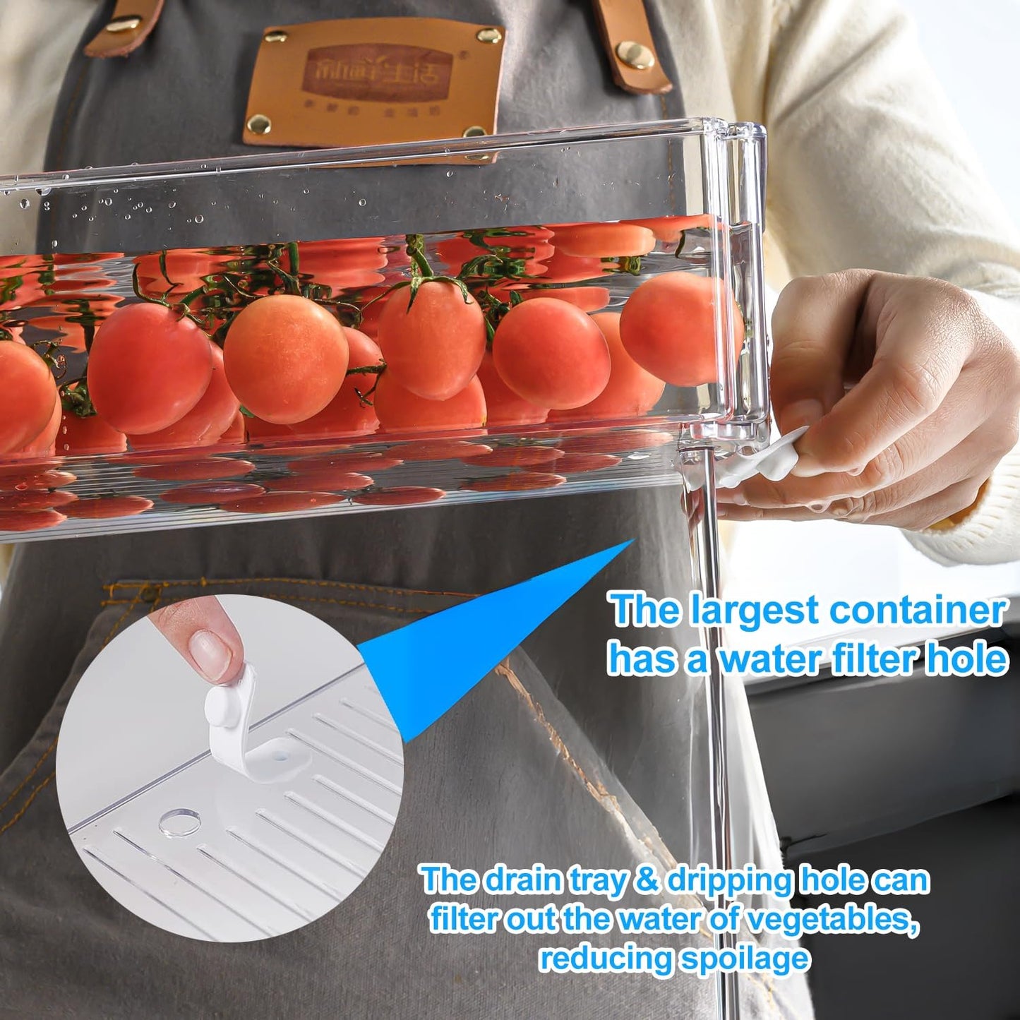 Pure Future 10-Pack Clear Fridge Organizer Containers with Lids, Stackable BPA-Free Refrigerator & Produce Storage Containers with Drain Tray & Anti-Slip Base for Fruits, Veggies & Drinks