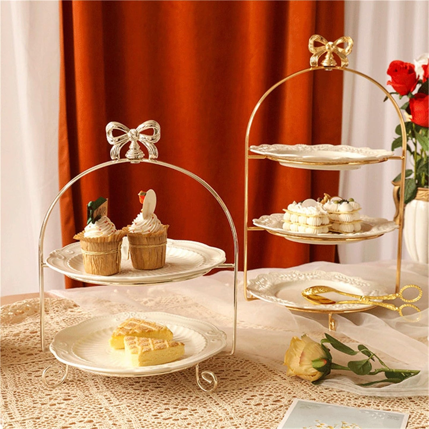 uP9sF2mD cake stands Metal Cake Stand, Gold Multi-tiered Dessert Display Stand, Afternoon Tea Fruit And Pastry Tray dessert stands(Silver,Medium)