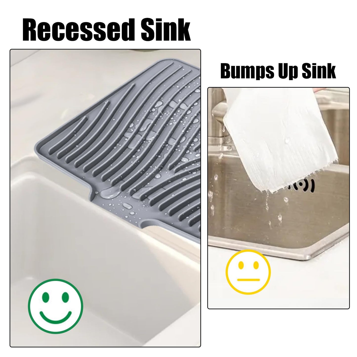 TIKNIK Silicone Dish Drying Mat, Stone Drying Mat for Kitchen Counter with Built-In Drain, Non-Slip Drain Pad with Built-in Drain, Heat Resistant Stone Drying Mat, Hangable, Grey-1pcs, 16" x 12"