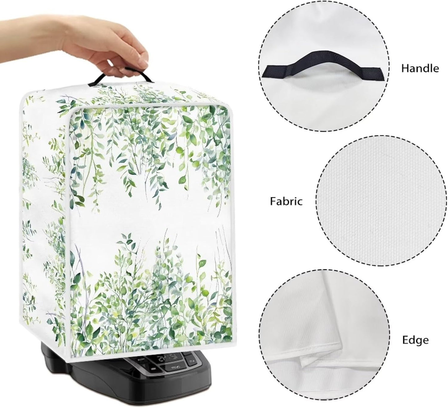 DISNIMO Coffee Maker Dust Cover, Green Leaves Design, Dustproof Kitchen Appliance Cover with Top Handle