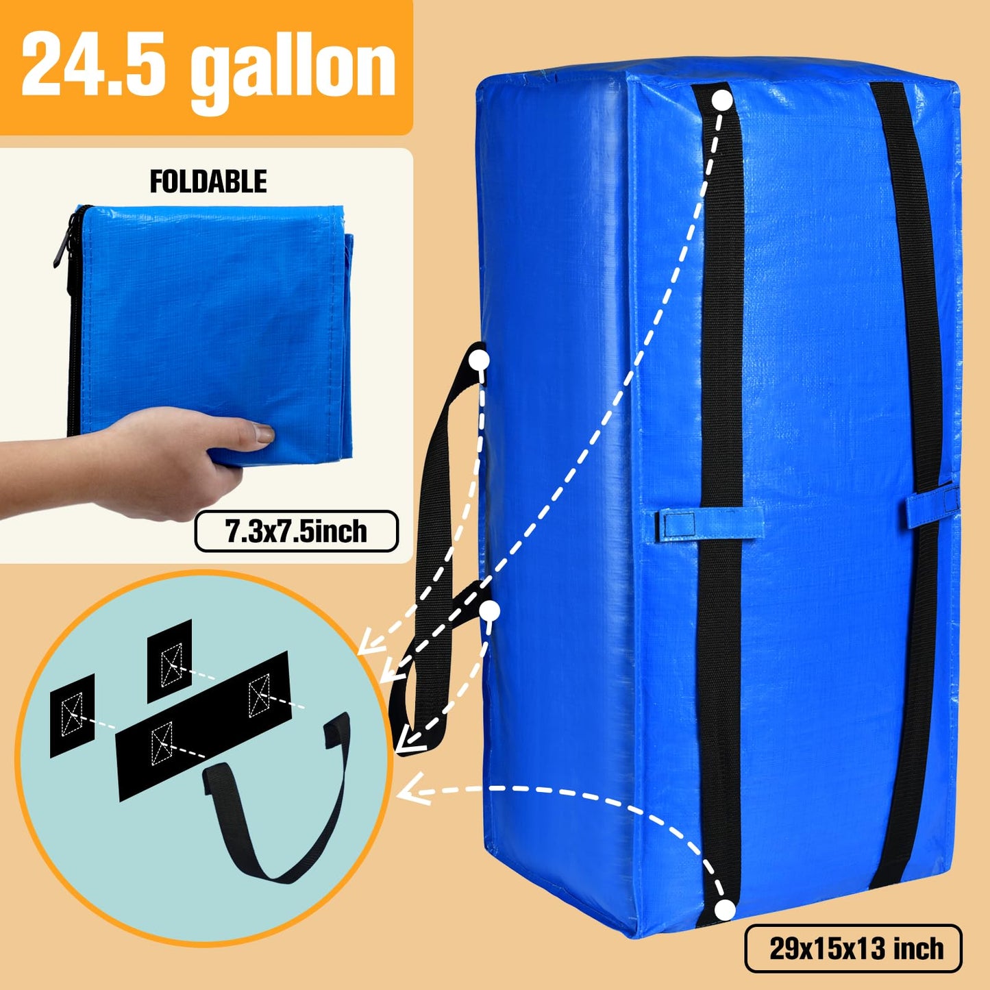 Moving Bags, Storage Totes, Extra Large Storage Bags for Moving Supplies, College Dorm Essentials, Bedroom Closet, Packing Bags with Backpack Handles Zipper Compatible with IKEA Frakta Cart(2 Pack)