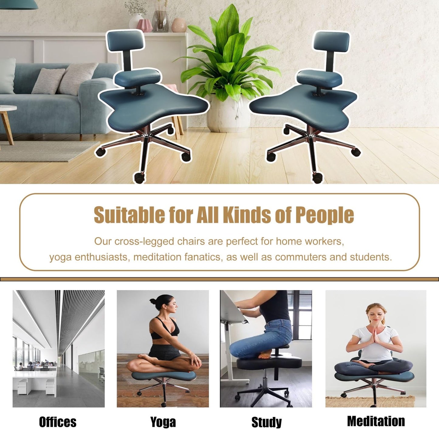 Office Chair Cross Legged Chair,Cross Leg Ergonomic Chair with Back Support, Adjustable Kneeling Chair for Computer Workers & Yoga Lovers, Chair Stool for Meditation(Black)