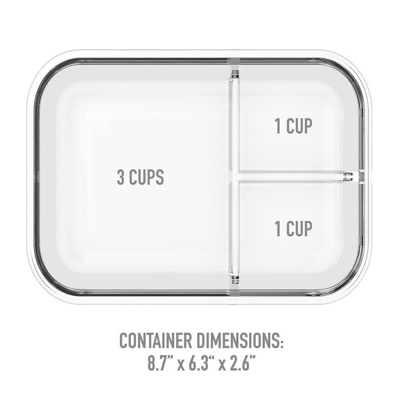 Bentgo Glass Lunch Box - Leak-Proof Bento-Style Food Container with Airtight Lid and Divided 3-Compartment Design - 5 Cup Capacity for Meal Prepping, and Portion-Controlled Meals for Adults (Gray)
