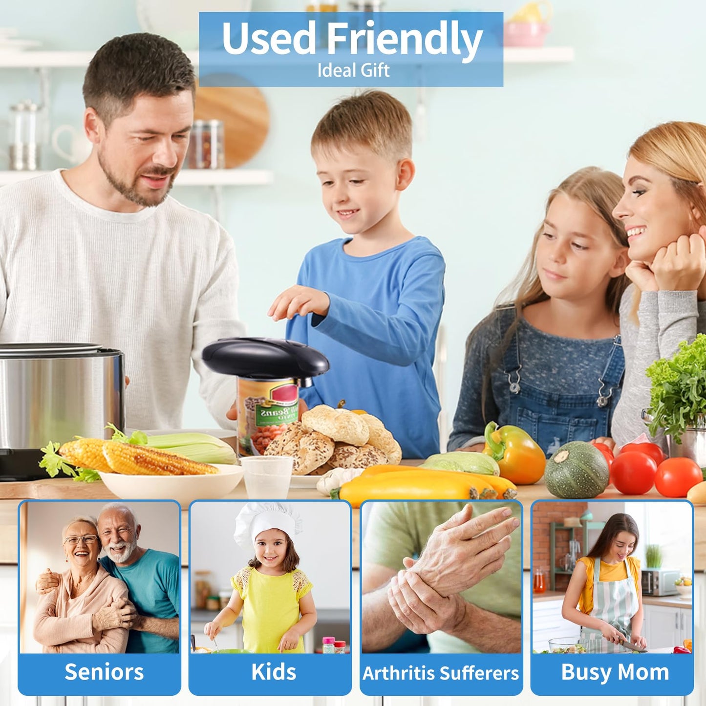 Can Opener Electric - Upgraded One-Touch Automatic, Smooth Edge, USB-C Rechargeable, Perfect for Seniors (Black)