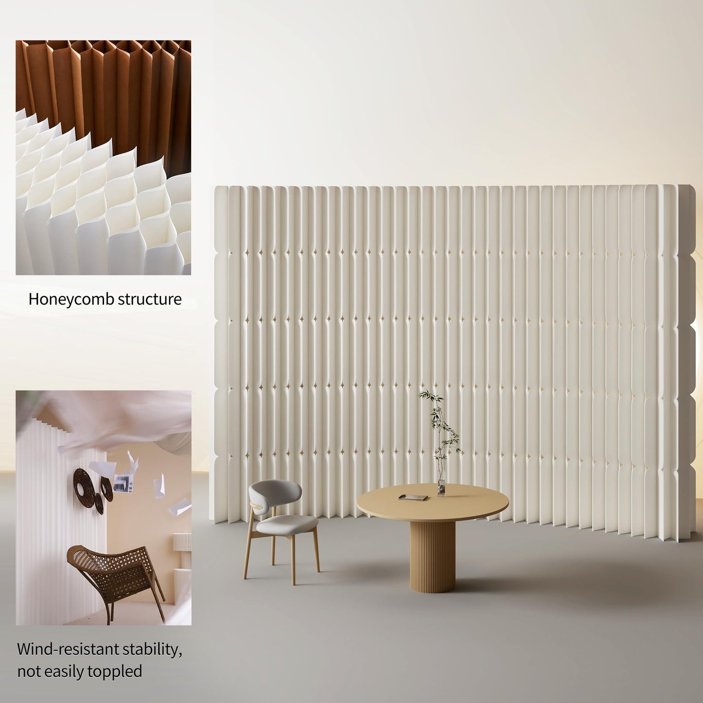 Multi-Functional Freestanding Kraft Paper Room Divider - Folding Privacy Screen for Home & Office Use, Stylish Partition for Living Room, Conference Spaces, and Work Areas
