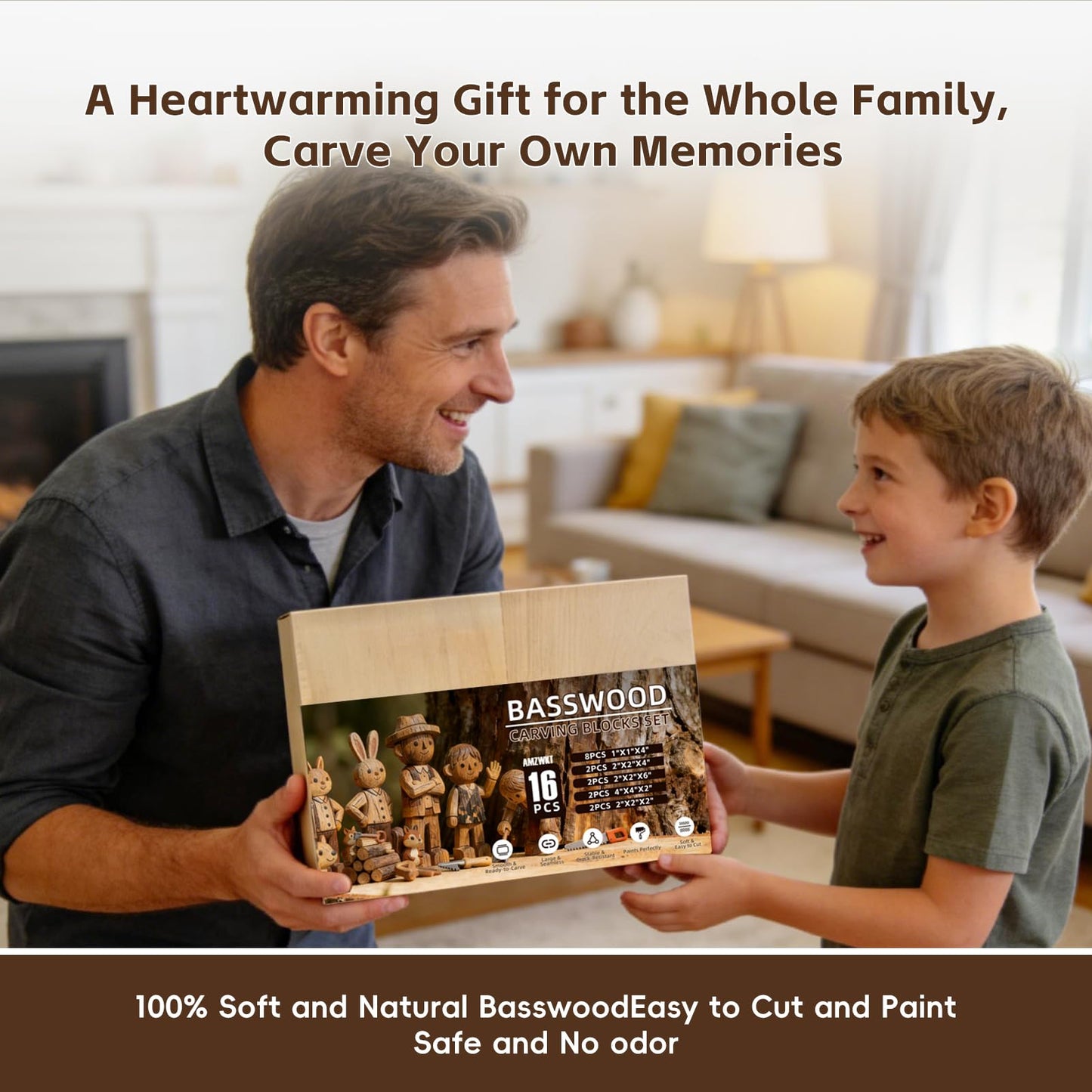 Basswood Carving Blocks: 16 Pieces in 5 Sizes with Oversized Blanks | Soft, Versatile Wood Blocks for All Your Whittling and Craft Projects 