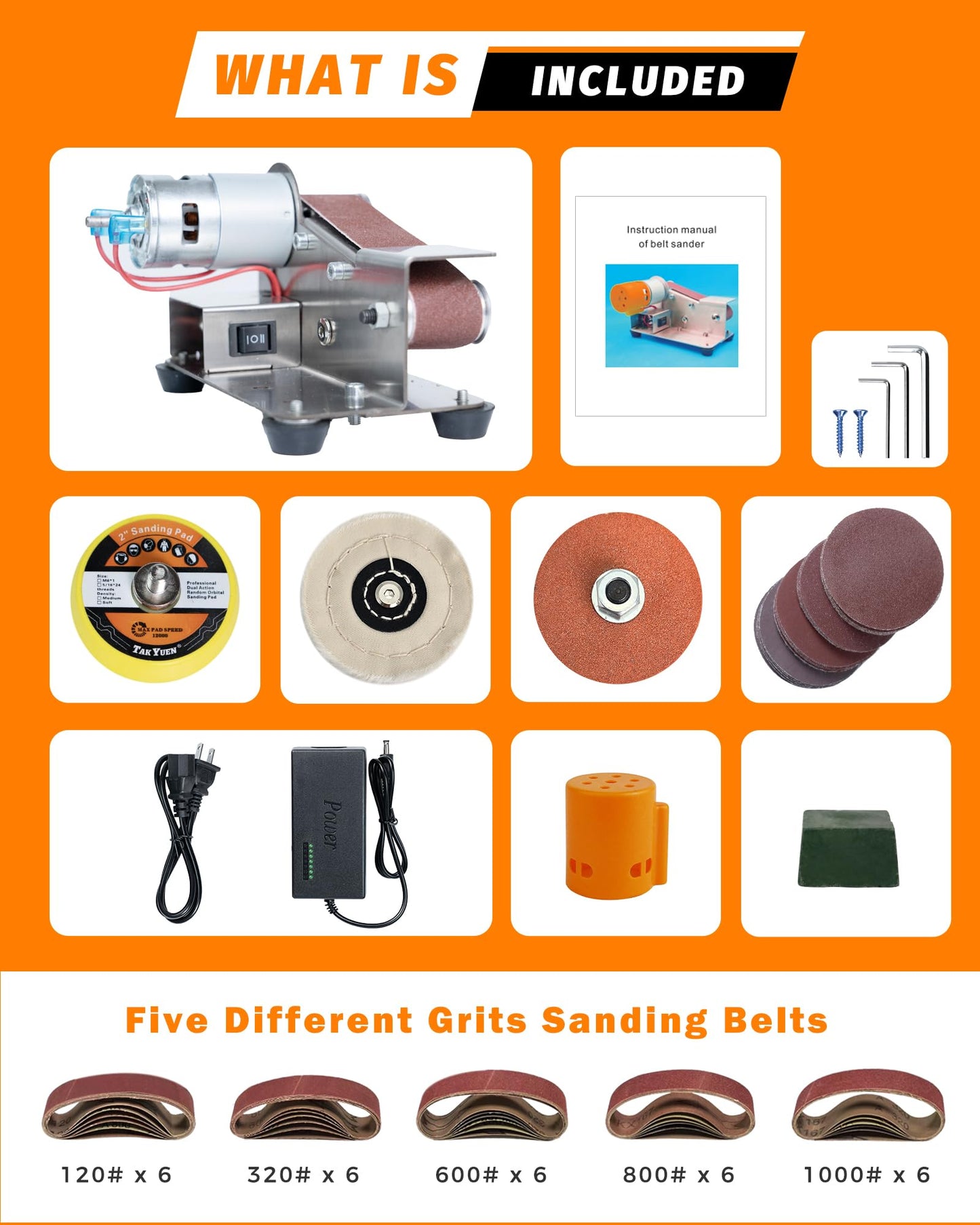 Mini Belt Sander, Electric Small Sander Knife Making Supplies, 7 Adjustable Speed Electric Knife Sharpener, Power Belt Grinder for Woodworking, Metal Working DIY (6.5'' x 6.8'' x 4.8'')