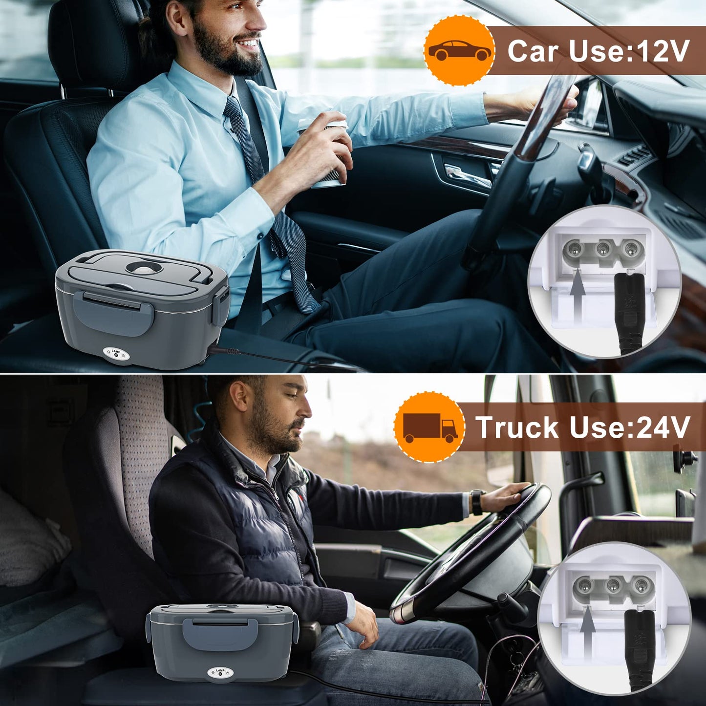 Electric Lunch Box for Adults, Portable Heated Lunch Box Food Warmer 80W Fast Heating Lunchbox 12/24/110/220V, 1.5L Lonchera Eléctrica Portátil Food Heater for Car/Truck Christmas White Elephant Gifts