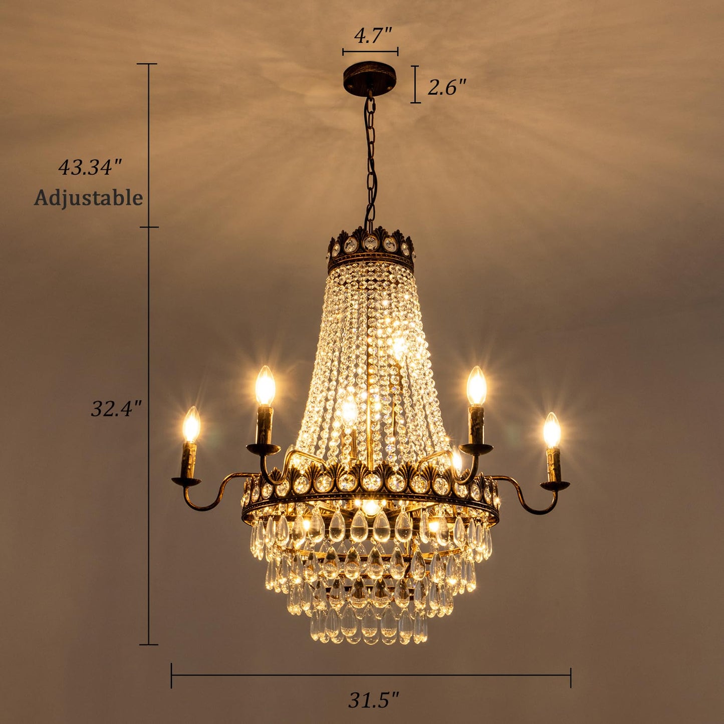 TOCHIC 31.5" D French Empire Crystal Chandelier, 11 Light Bronze Farmhouse Pendant Light for Dining Room, Living Room, Foyer, Entryway, Bedroom, Kitchen Island, Staircase