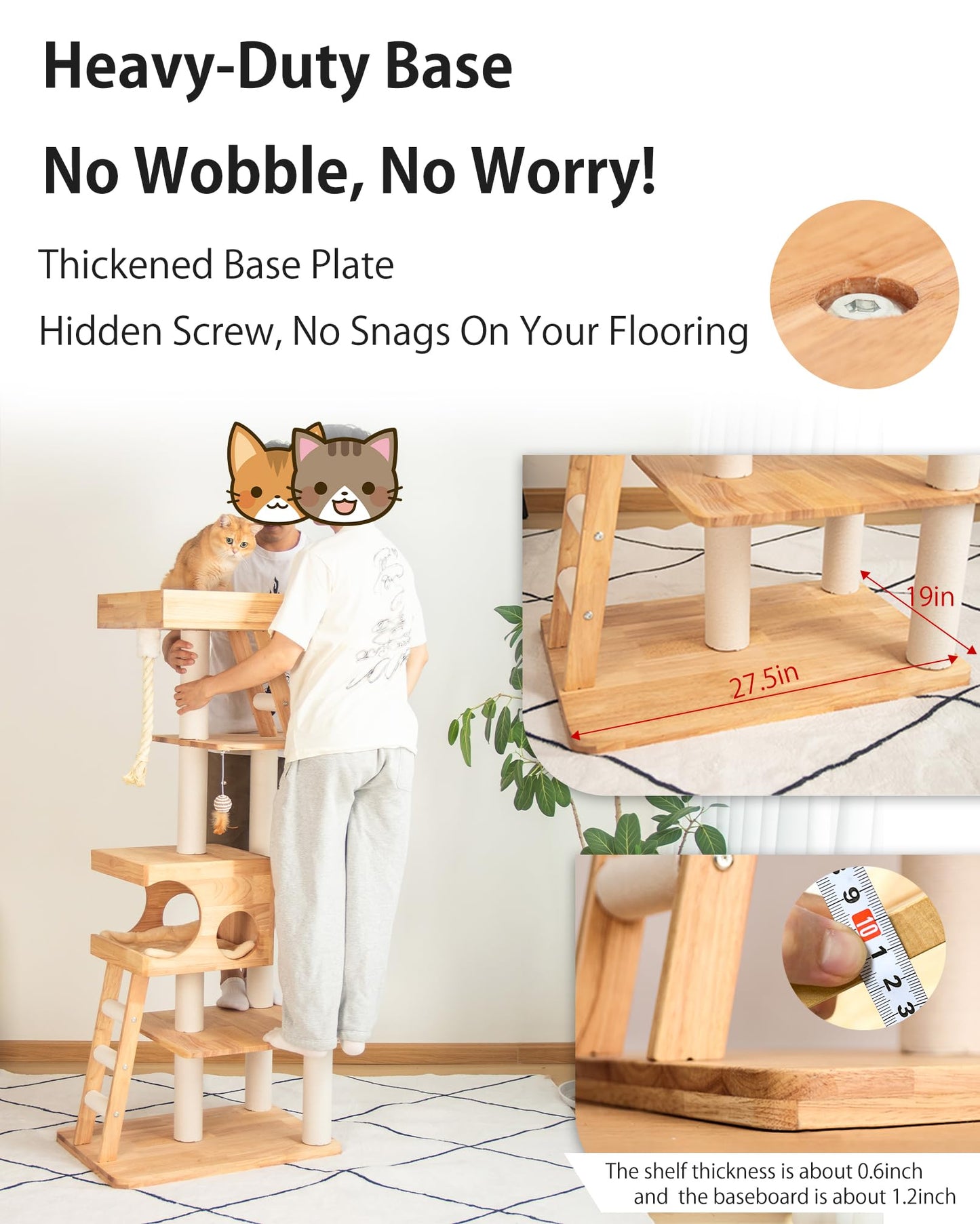 PETTIFUL Wood Cat Tree for Large Cats, 62-Inch Tall Modern Cat Tower with Condo & Scratching Posts - Easy to Clean, Heavy-Duty, Furniture-Grade Design for Stable Climbing, Eco-Friendly (White 62'')