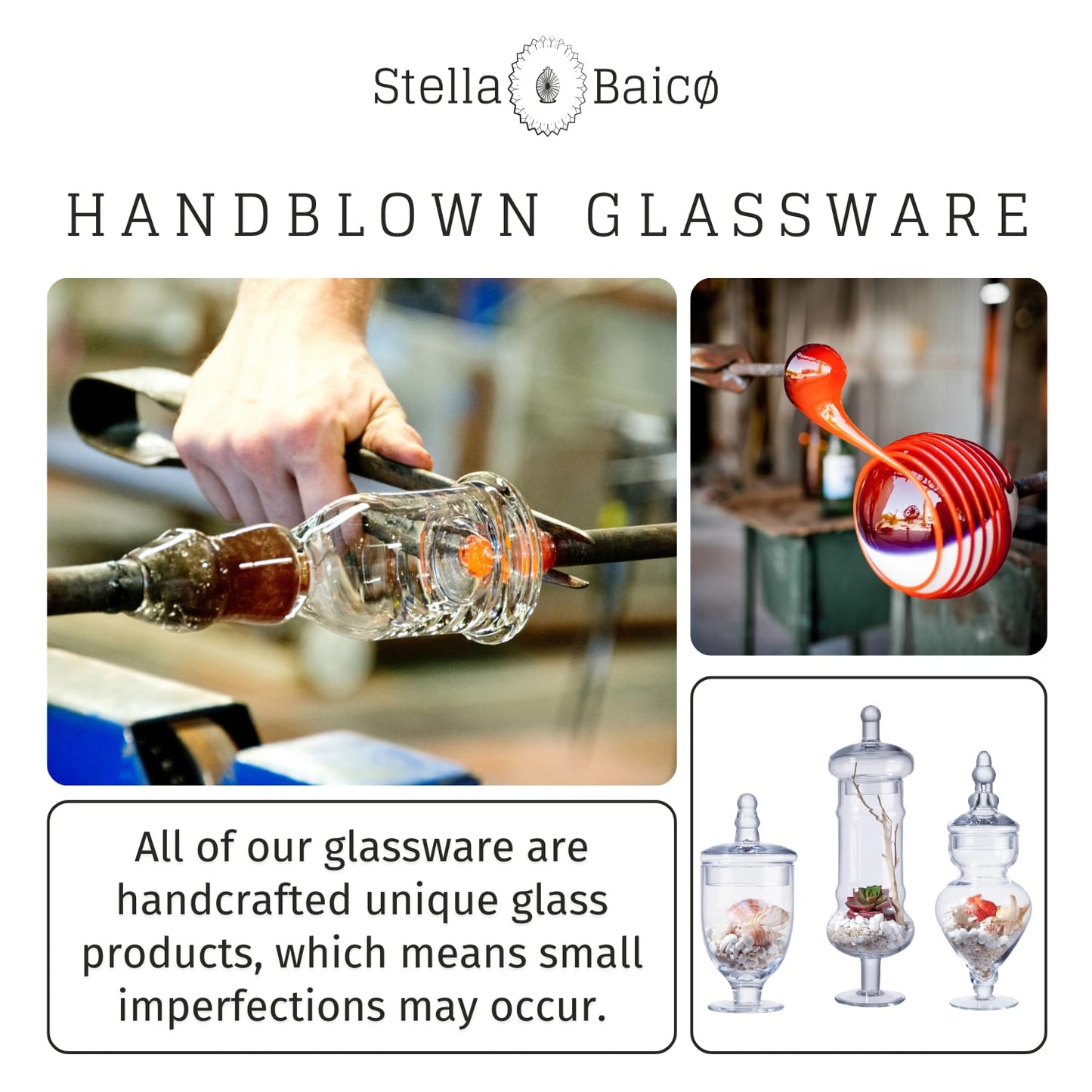 Stella Baicø 3-Pack Glass Apothecary Jars with Lids – Decorative Candy Storage Containers for Wedding, Buffet, Kitchen (H: 9", 12.5", 14")