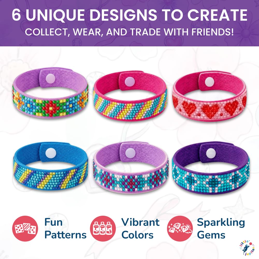 Diamond Art Bracelet Kit - Includes 6pcs - Bracelet Making Kit for Girls - Diamond Art Kits for Kids - Kids Diamond Art - Gem Art for Kids - Diamond Art for Kids - DIY Bracelet Making Kit for Girls