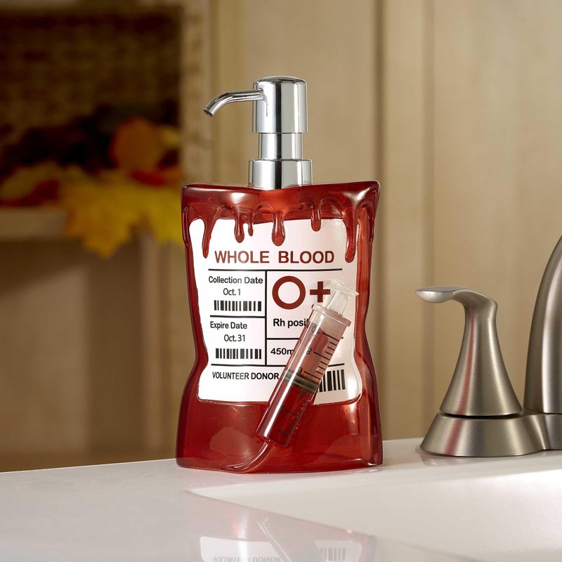 Avanti Linens – Soap Dispenser, Decorative Lotion Pump for Bathroom or Kitchen Countertop, Hand Painted Resin Halloween Decor (Blood Bag)