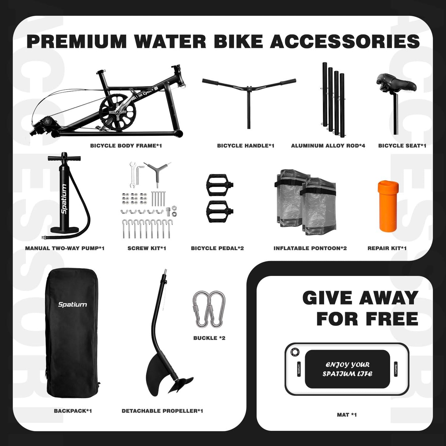 Spatium Water Bike 2.0 Inflatable Pedal Boat Paddle Board Floating Water Bike Pedal Boat Inflatable Water Bicyle Touring Kayaks Boat for Lake/Pool/Sea Enjoy Fun Water and Fishing+Mat