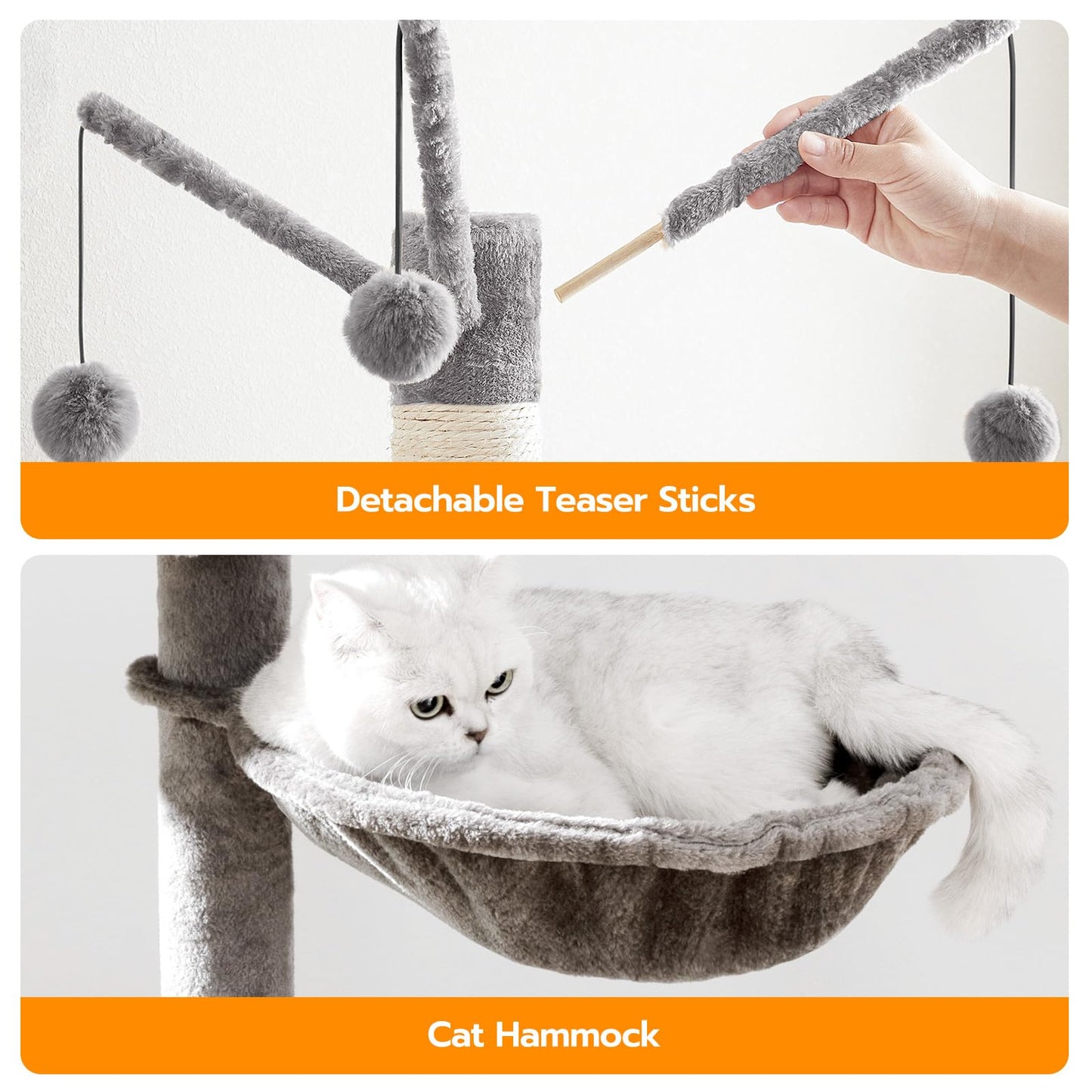 HOOBRO Cat Tree with Litter Box Enclosure Indoor, Wooden Cat Tower with Scratching Posts, Litter Box Furniture Hidden, All-in-One Cat House, Greige BG15MZ03-BG51MZ03