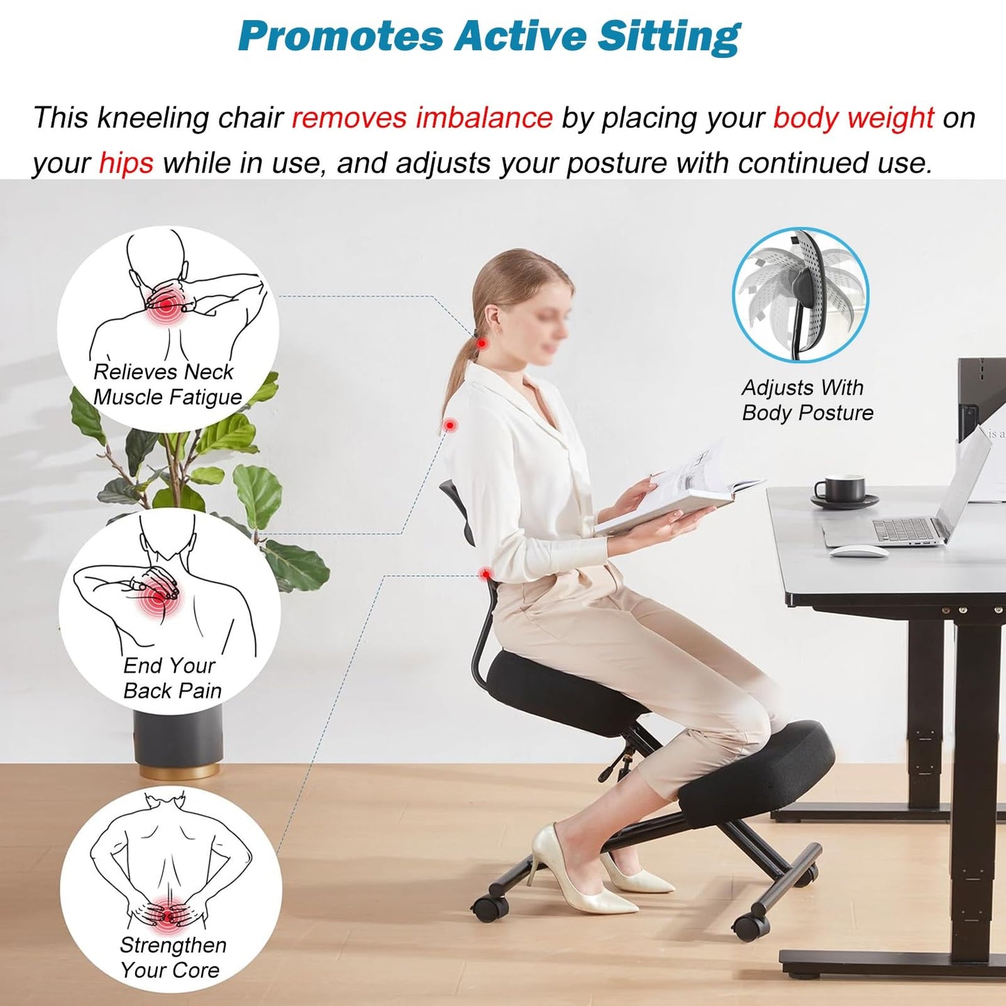 Office Chair Cross Legged Chair,Height Adjustable Ergonomic Office Chair with 360° Casters, Meditation Chair with Back, Kneeling Chair for Fitness Fanatics/Home Workers/Yoga Lovers