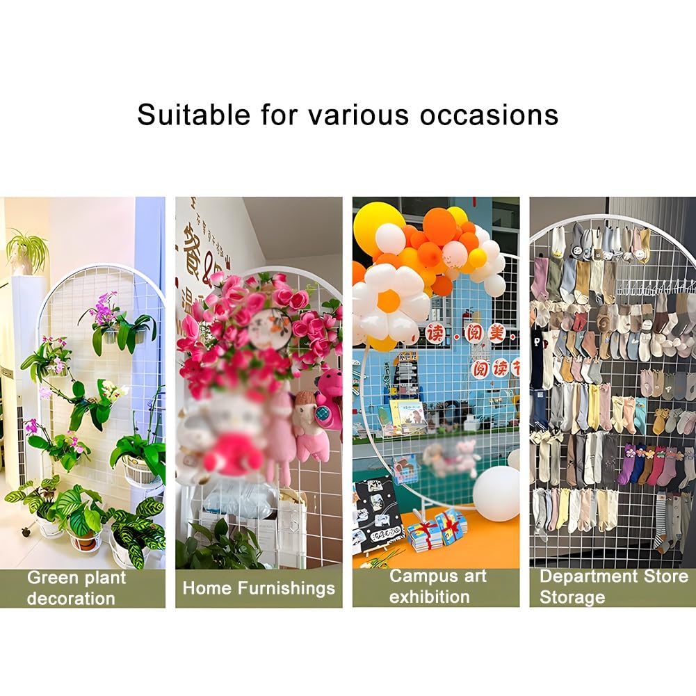 CVGfko Metal Round Mesh Arch Stand, Units Art Display Panels with Triangles-Base, Multifunctional Grid Wall Panel Display Stand, for Birthday Party Photo Backdrop Decoration.White-120cm/47.2in