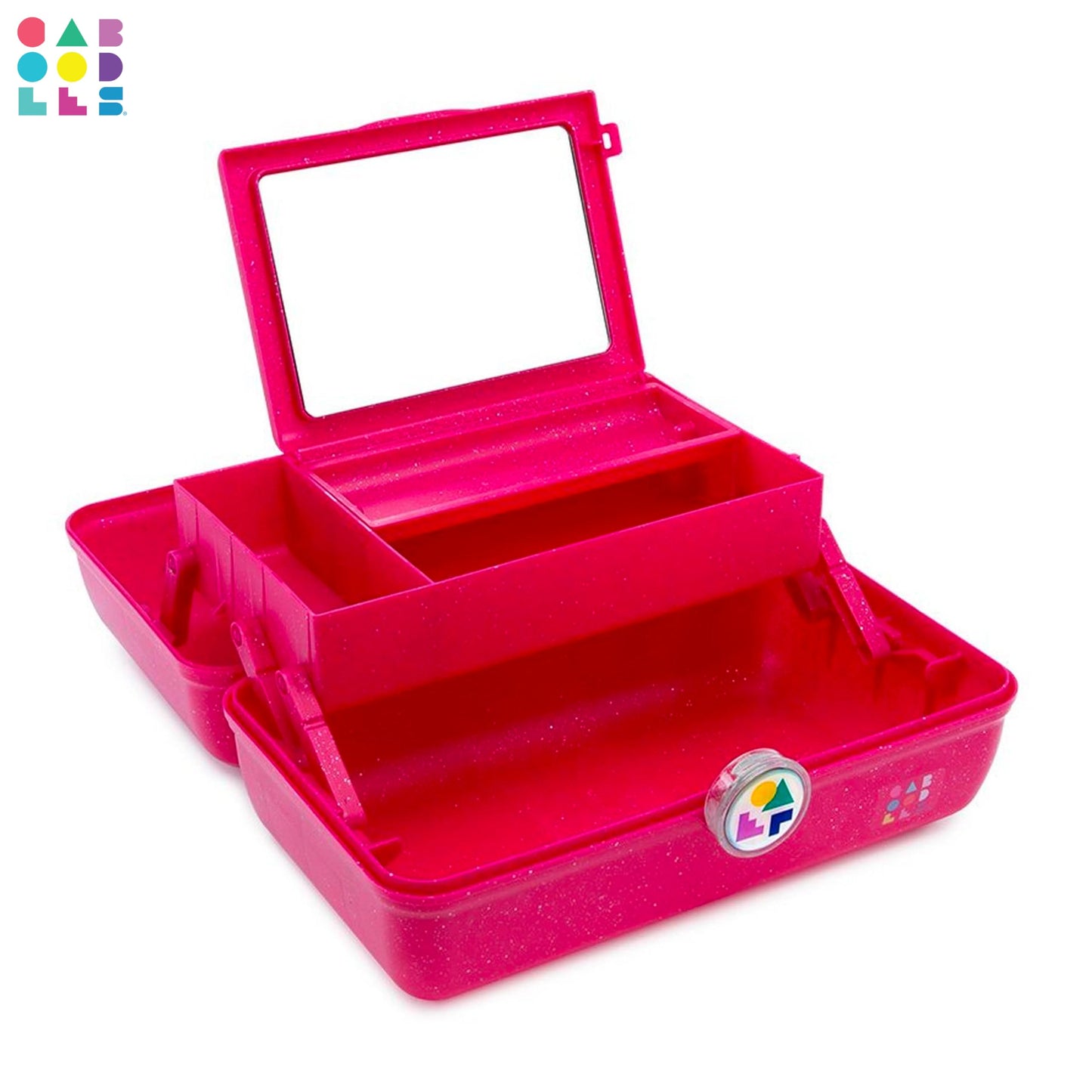 Caboodles On-The-Go Girl Makeup Box, Deep Pink Sparkle, Hard Plastic Makeup Organizer Box, Built-In Mirror, Secure Latch for Safe Travel, Spacious Storage for Large Items