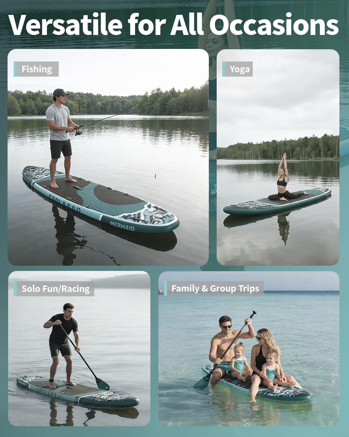 COOLCAA Mermaid 11'6" Inflatable Stand-Up Paddle Board, 490Lbs Capacity SUP Board with 34'' Extra Wide, Fishing Paddleboard with Accessories & Bag for Adults Youth (Phantom Stream)