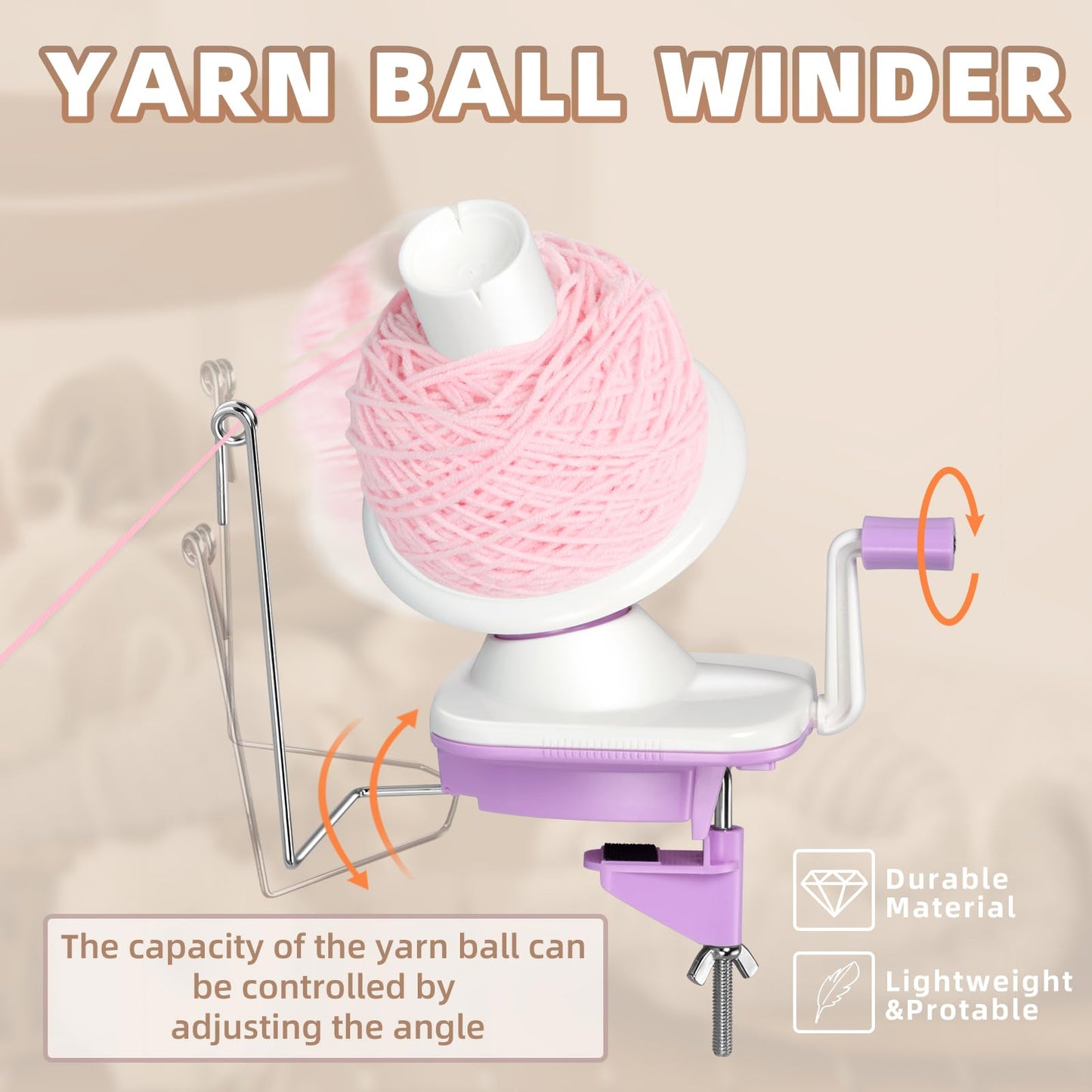 Uotey Yarn Ball Winder Hand Operated, Yarn Cake Wool Winder, Purple Yarn Ball Winder for Crocheting and Knitting, Wool Winder Holder Knitting Yarn Winder, The Helper for Knitting Enthusiast