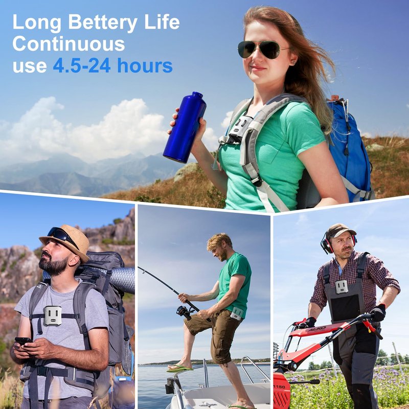dalicode Portable Waist Fan Clip on Belt Personal Fan, 3-Speed Rechargeable with 24H Battery, Hands-Free Hanging Neck Fan, Wearable Shirt Cooling Fans for Camping, Outdoor, Jobsite